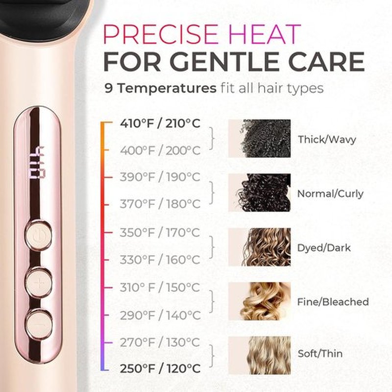 TYMO Ring Plus Ionic Hair Straightener Brush - Professional Styling Tool with 9 Temp Settings & LED Display, Gold Blush
