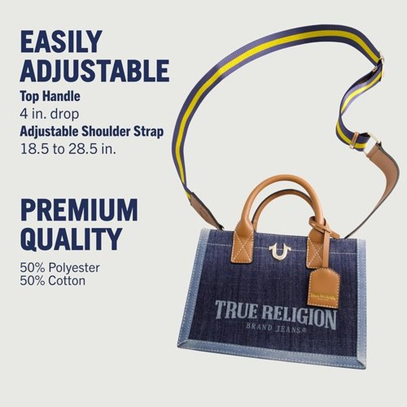 True Religion Tote Bag - Medium Travel Purse Handbag with Adjustable Shoulder Strap & Iconic Horseshoe Logo