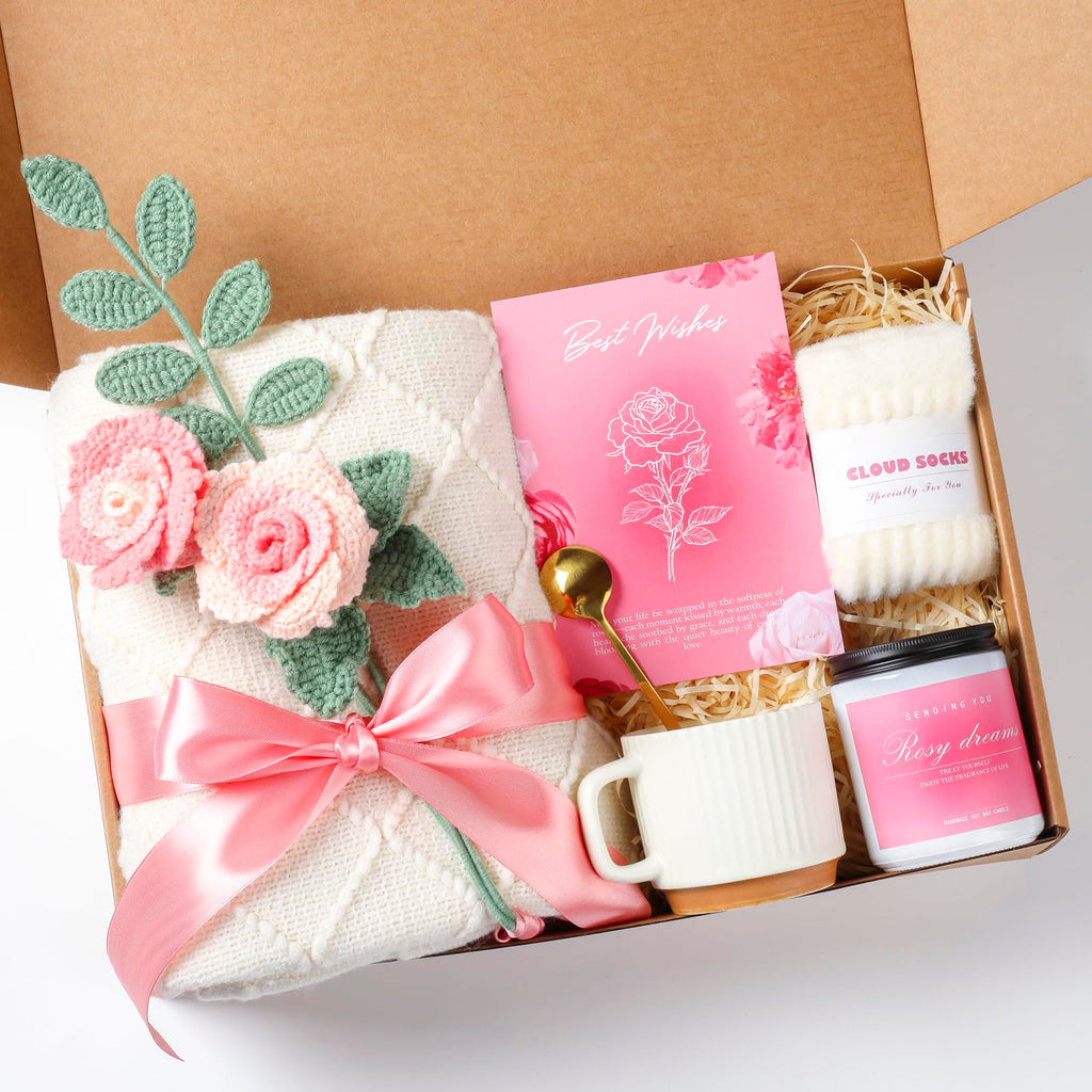 Birthday Gifts for Women, Pink Gift Basket, Get Well Soon Care Package for Women, Hug in A Box, Self Care Gifts for Mom Friend Sister Wife Girlfriend Coworker Teacher Nurse