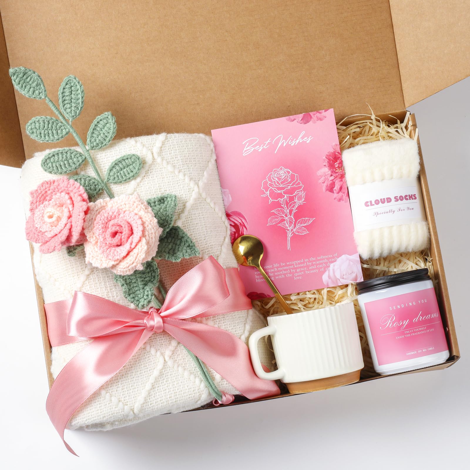 Birthday Gifts for Women, Pink Gift Basket, Get Well Soon Care Package for Women, Hug in A Box, Self Care Gifts for Mom Friend Sister Wife Girlfriend Coworker Teacher Nurse