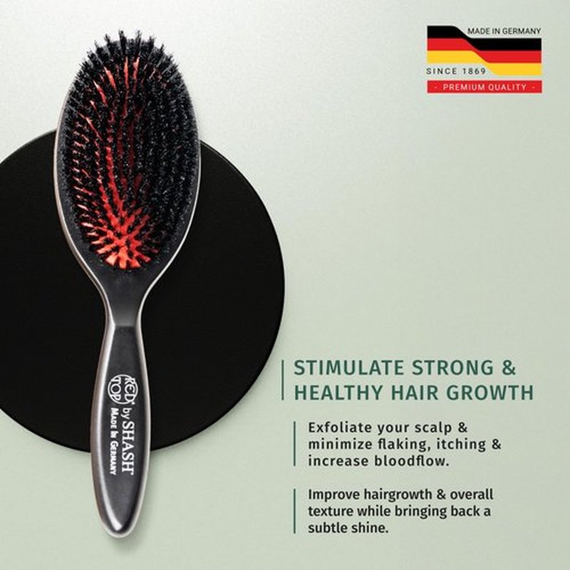 SHASH 100% First Cut Boar Bristle Hair Brush, Suitable For FINE TO THIN HAIR TYPES ONLY - Naturally Conditions Hair and Improves Texture, Made in Germany (Black, Meduim)