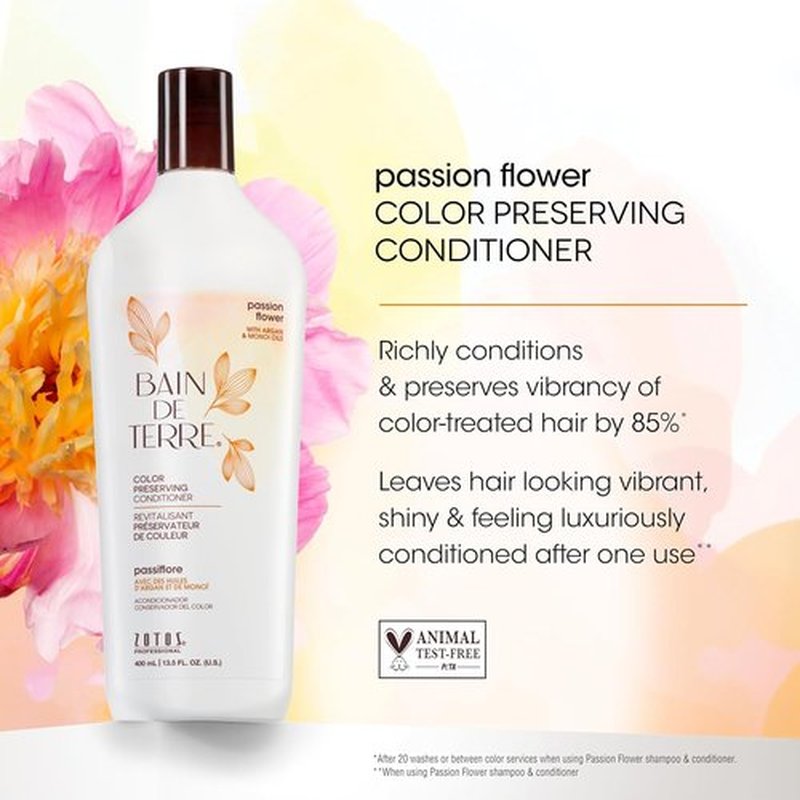 Bain de Terre Color Preserving Shampoo & Conditioner Set - Passion Flower | Protects Color-Treated Hair | 33.8 Fl Oz