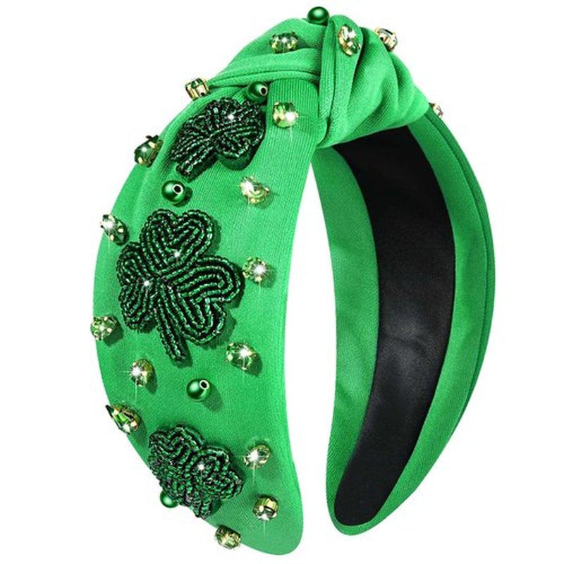 mokkia St.Patrick’s Day Headband Accessories Outfits for Women Green IRISH Lucky Shamrock Headband Rhinestone Crystal Knotted Headbands Irish Holiday Headwear Party Favors Gifts (Shamrock A)
