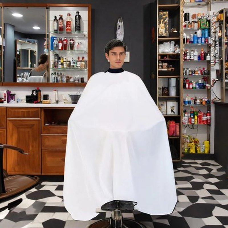 Nicoc Silicone Neckline Barber Cape, White, Waterproof Polyester Hair Cutting Cape, Snap Button Collar, Extra Large Haircut Cape (White)
