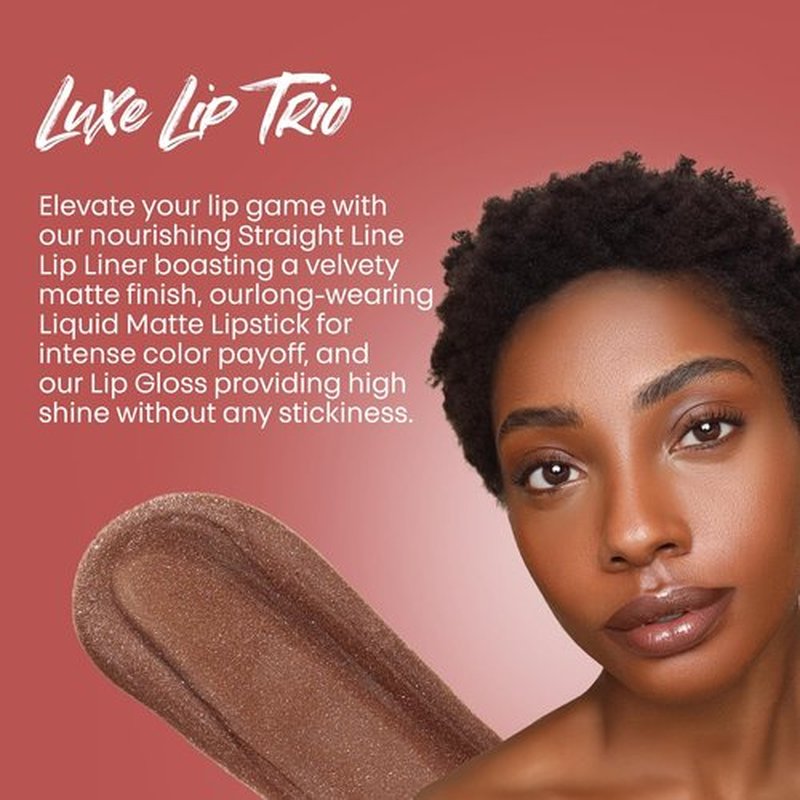 The Lip Bar Vegan Lip Kit, with Straight Livin' Lip Liner, Naturalista Liquid Matte Lipstick, and Extra Non-Sticky Lip Gloss, 3 pieces