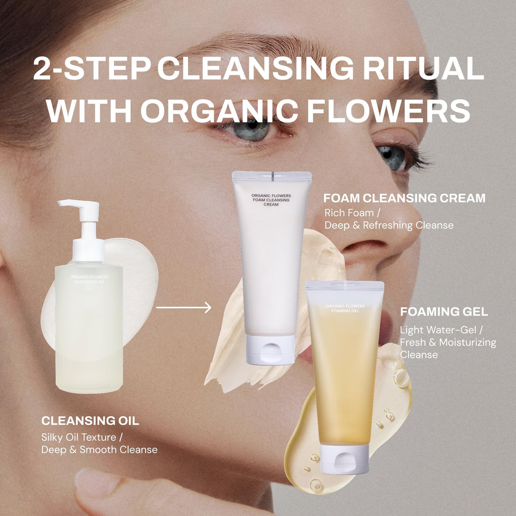 Whamisa Organic Flowers Foam Cleansing Cream, Foaming Face Wash, Skin-Comfort Formula for Gentle Wash, Rich Bubble Pore Care, Fermented Complex, 3 Day Aging, Hydrating, Korean Skin Care (150ml)