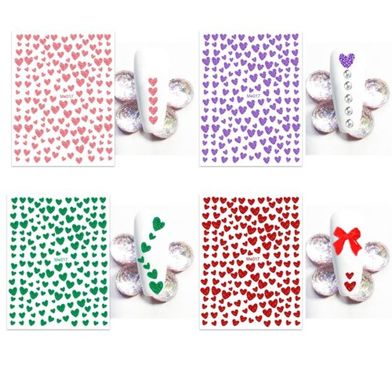 IHUKEIT 10 Sheets Glitter Heart Nail Stickers for Women Girls Kids Nail Decoration 3D Self Adhesive Shinning Nail Decals for Fingernails and Acrylic Nails Design (Glitter Heart)