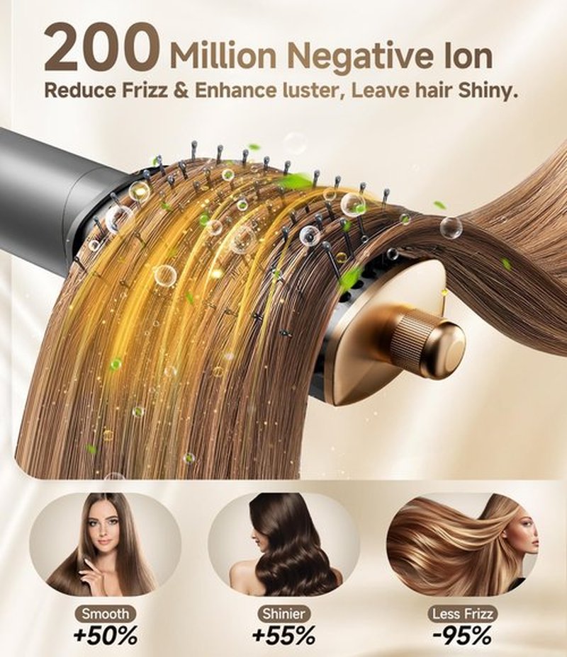8 in 1 Hair Styler Curler & Air Dryer Brush, 110,000 RPM High-Speed Negative Ionic Foldable Hair Dryer Fast Drying, Multi Professional Hot Air Styler for Curling Volumizing Straightening Styling(Gray)