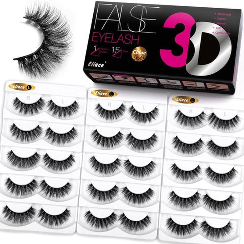 Eliace False Eyelashes Natural look 15 Pairs Fox & Cat Eye Lashes Wispy Strips, Mink Lashes Fake Eyelashes Fluffy Volume Dramatic Long Cross Wispies Lash Reusable Soft Band Comfortable,Chloe Style