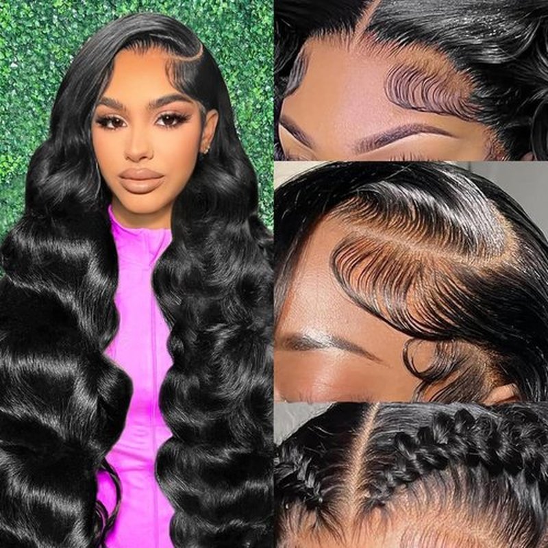 DAFIY 100% Human Hair High-temperature Verification,13x6 Body Wave Lace Front Women Wigs 200 Density Glueless Natural Color 24 Inch,Free Mystery Random Jewelry Pack(order from buy-one-get-one-page)