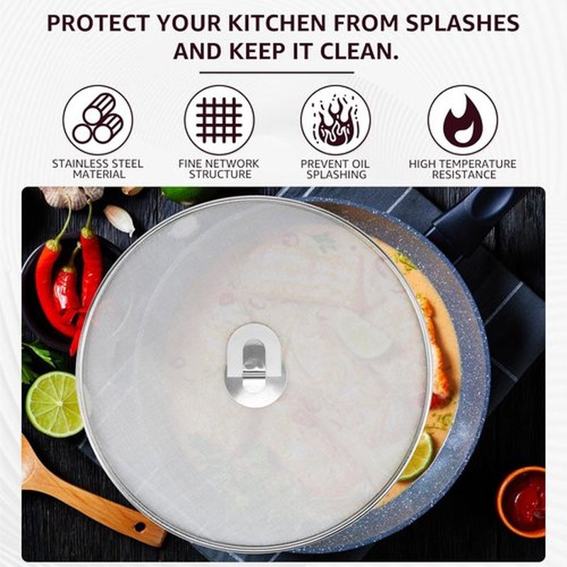 Skiennix Splatter Guard - Stainless Steel Frying Pan Screen Set | Splash Proof Oil Covers (9.8", 11.4", 13")