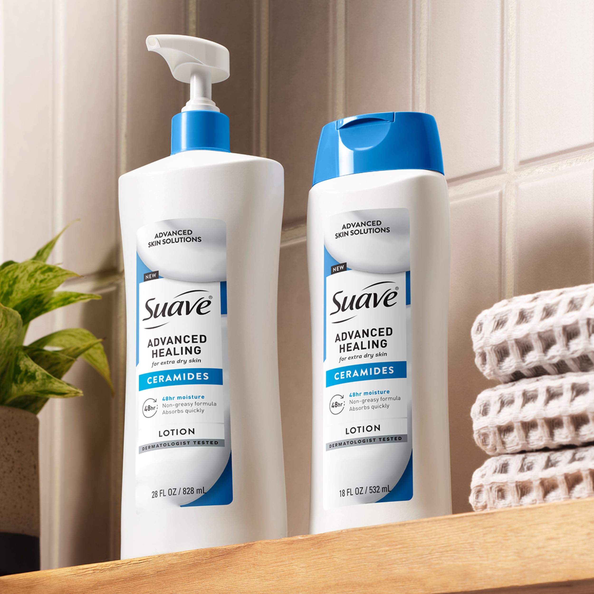 Suave+ Advanced Healing Hand & Body Lotion for Women With Ceramides for Very Dry Skin, Hydrating, Non-Greasy, Allergen-Free Moisturizing Cream, Lightly Scented, 18 FL OZ, 6 Pack