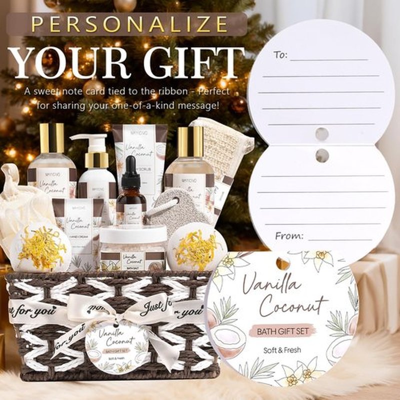 Birthday Gifts for Women, Vanilla Coconut Relaxing Spa Gift Baskets for Women Self Care Package Bath Gift Set, Home Bath and Body Kit Pamper Easter Gifts for Womens Her Mom Friends Sister Wife