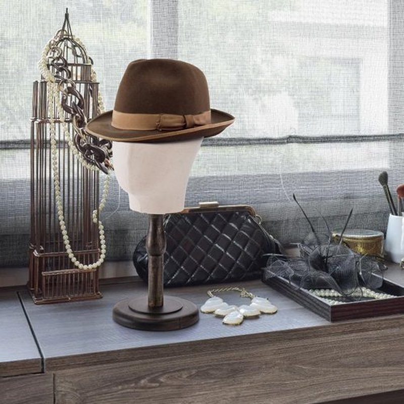Peohud 21 Inch Mannequin Head, Canvas Wig Stand with Head, Linen Dome Model Head with Detachable Wood Stand for Hats, Caps, Headdress, Wig Making, Headband Display