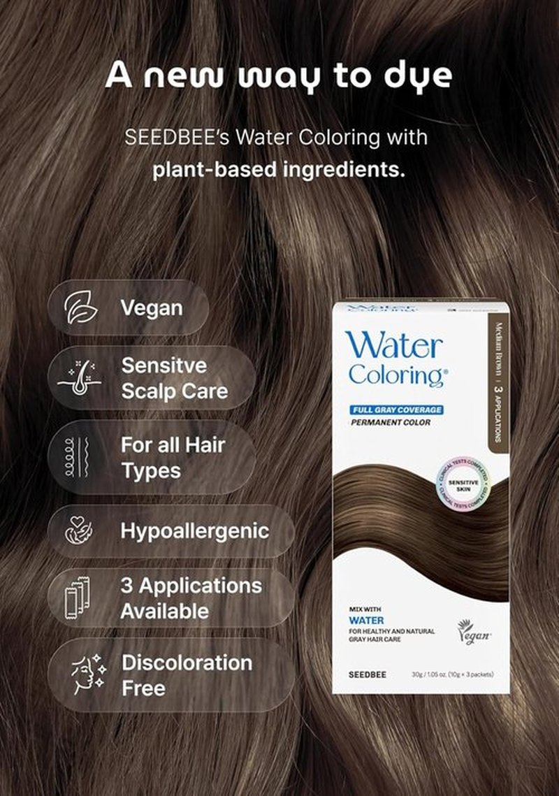 Skiennix Korean Permanent Hair Dye | Plant-Based Powder Color Kit for Gray Coverage - Medium Brown (3 Packets)