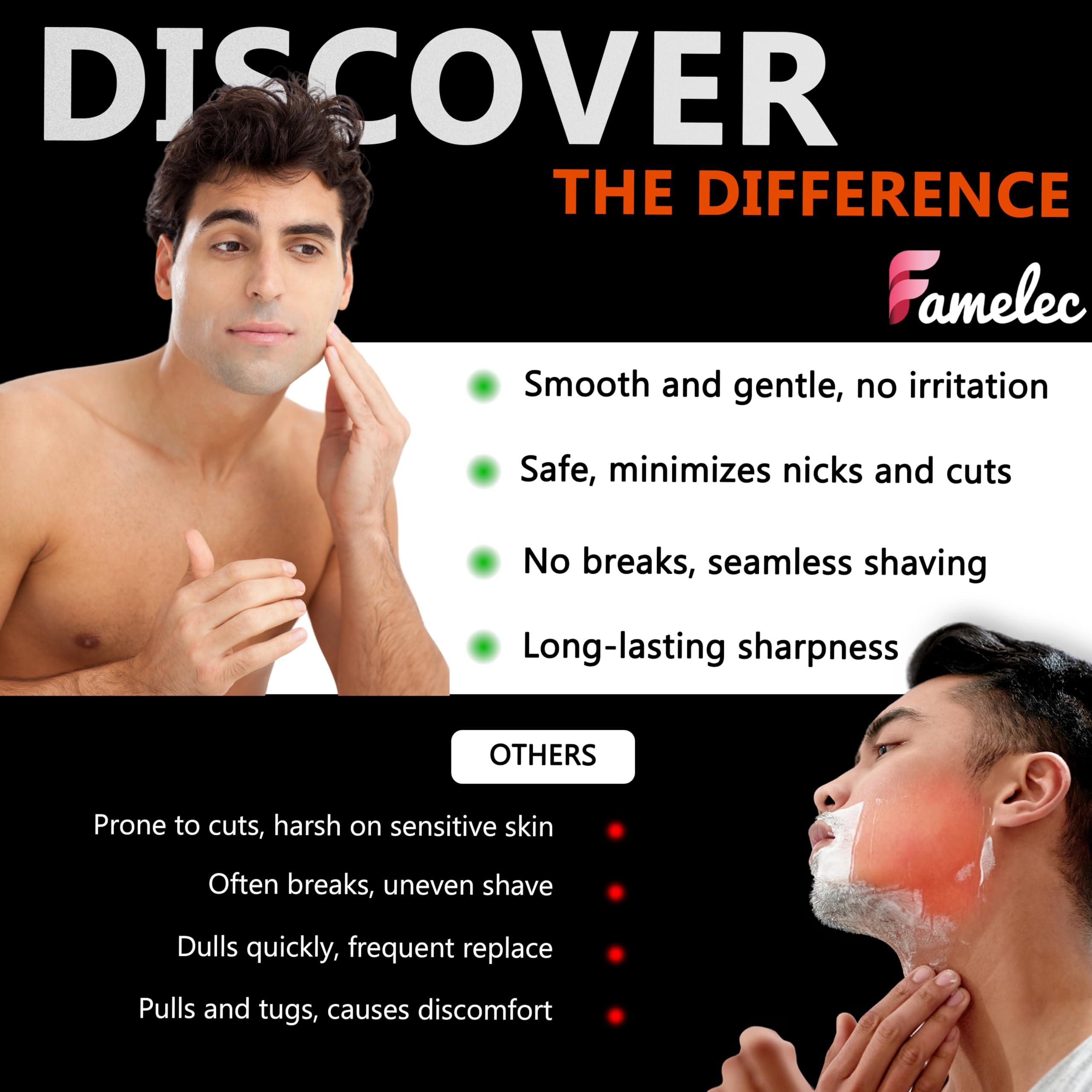 FAMELEC Upgraded Shaver Replacement Blades for Fre* Bi*d Replacement Blades, 5-Blade Rotary Electric Razor Head Shavers for Bald Men, Head Shaver Kit for Freedom, 2 Pack