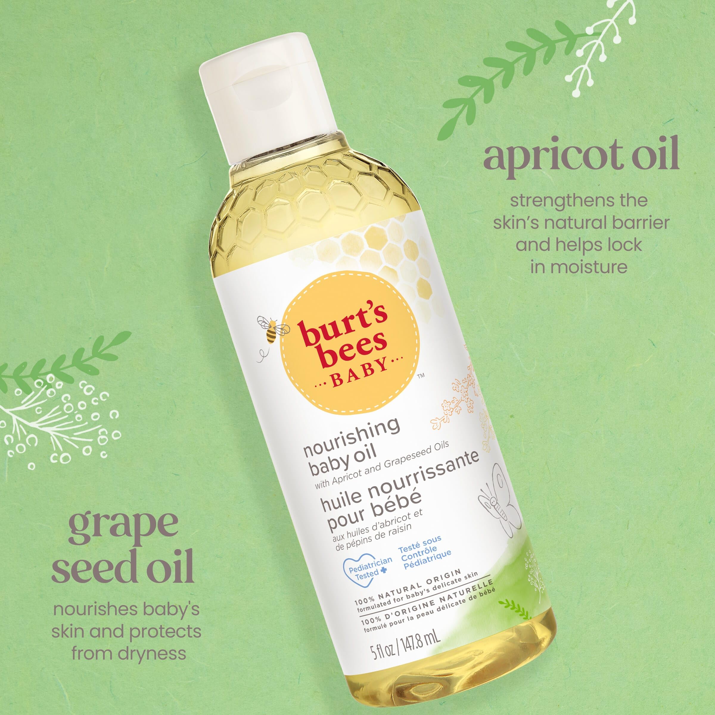 Burt's Bees Baby Nourishing Baby Oil, 100% Natural Origin Skin Care - 5 Ounce Bottle