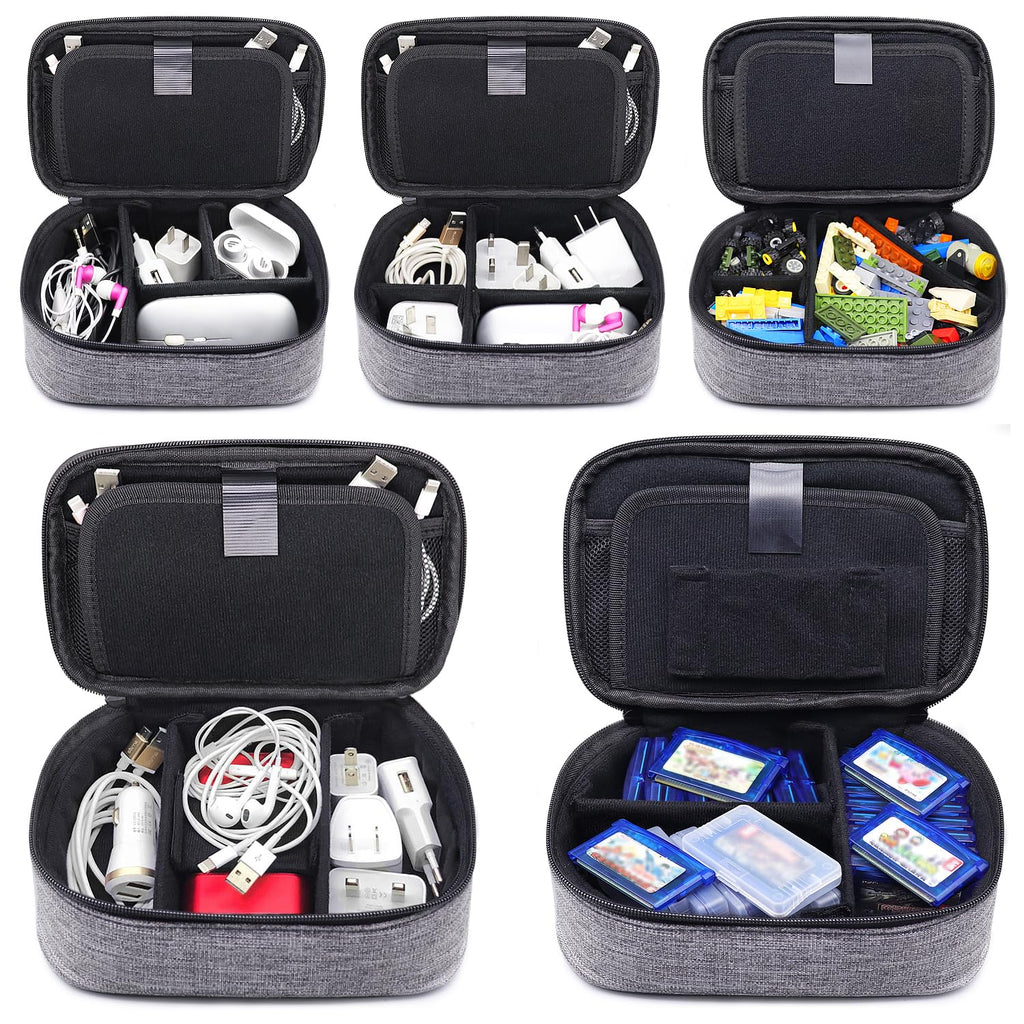 sisma Travel Electronics Organizer Small Carrying Case for Cables Phone Chargers USB Plugs Power Cords Earbuds Adapter Tech Accessories Pouch -Grey