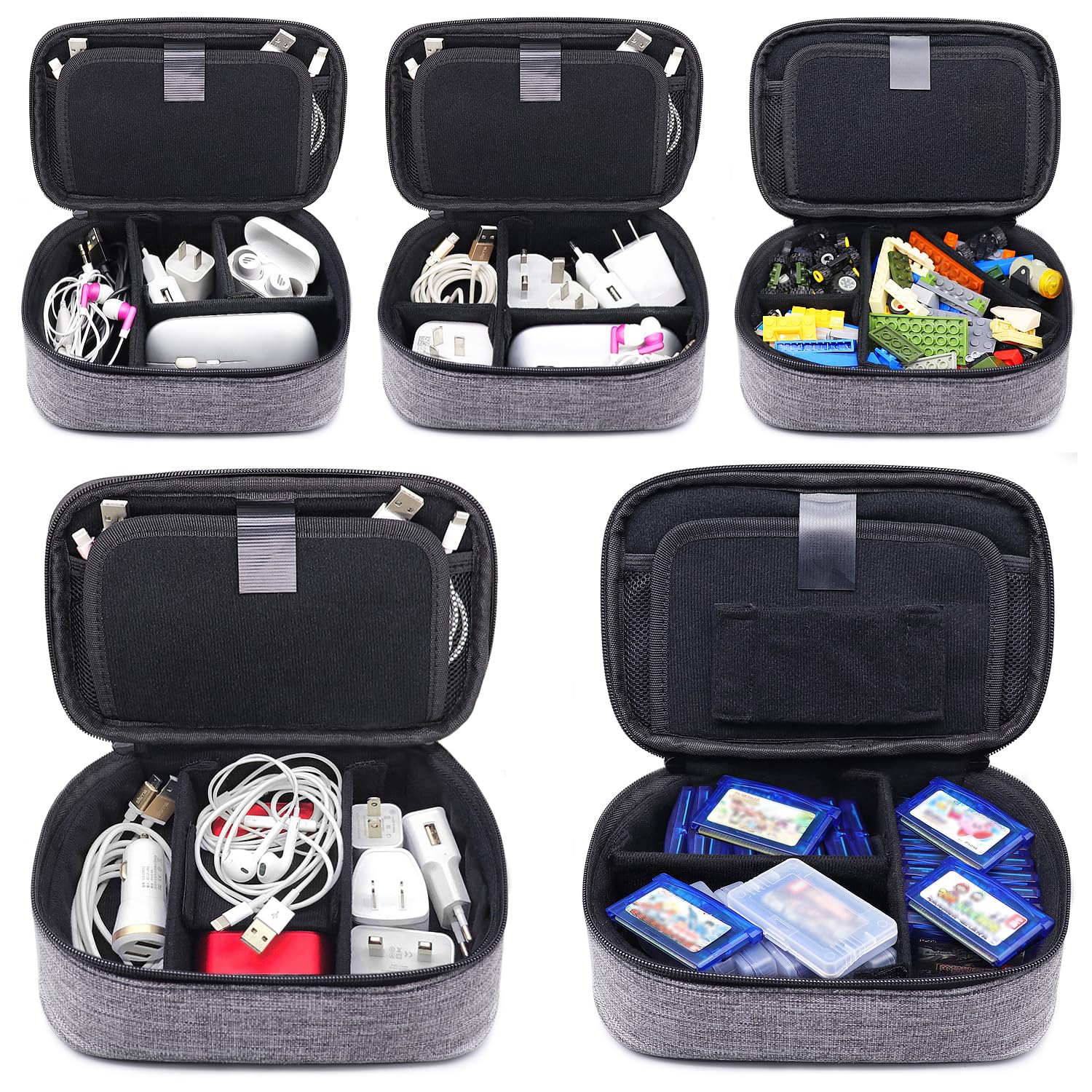 sisma Travel Electronics Organizer Small Carrying Case for Cables Phone Chargers USB Plugs Power Cords Earbuds Adapter Tech Accessories Pouch -Grey