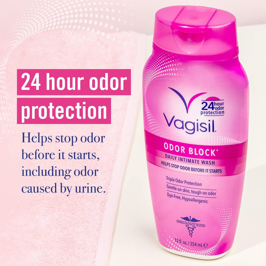 Vagisil Feminine Wash for Intimate Area Hygiene, Odor Block, Gynecologist Tested, Hypoallergenic, 12 oz, (Pack of 2)
