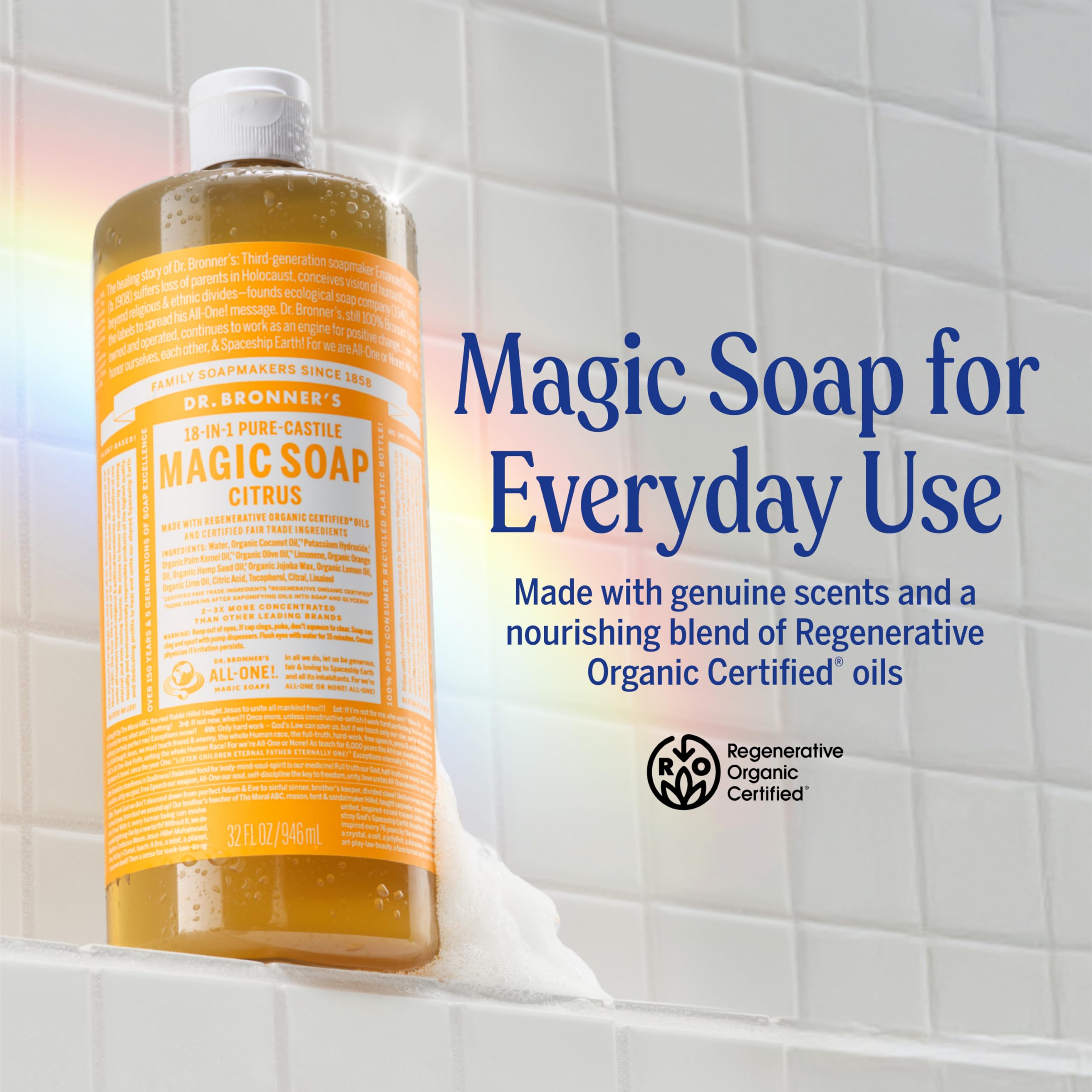 Dr. Bronner's Pure-Castile Magic Liquid Soap – Made with Organic Oils 32 oz (3-Pack) Almond, Citrus, Tea Tree, Body Wash, Face, Dish, Laundry, Pet Wash, Multi-Purpose Soaps