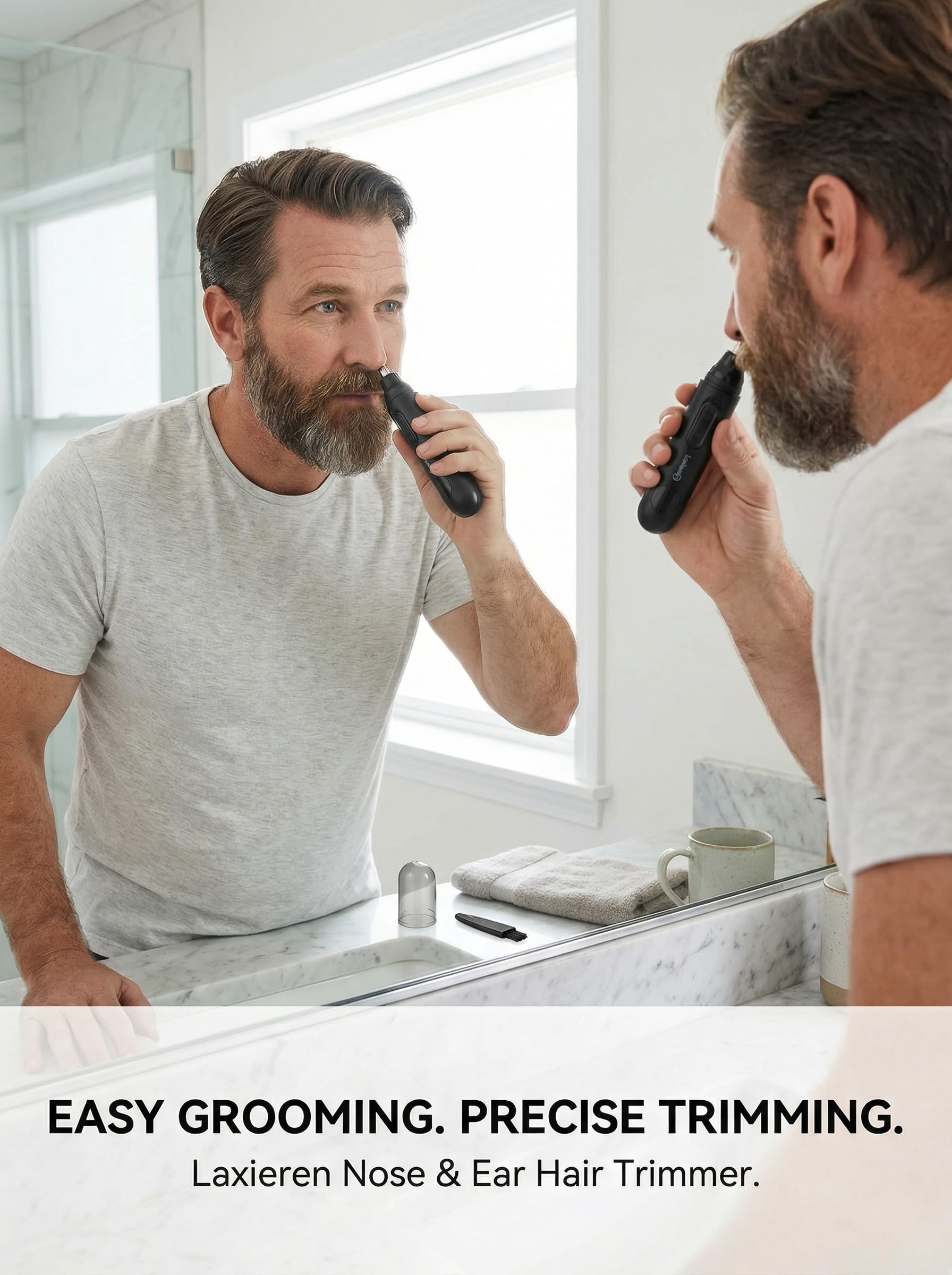 Lyncinque Nose Hair Trimmer for Men & Women - Waterproof USB Rechargeable Ear & Nose Trimmer, 360° Rotary Painless Facial Hair Trimmer with LED Monitor, Eyebrow & Beard Trimmer, Easy Clean, Quiet