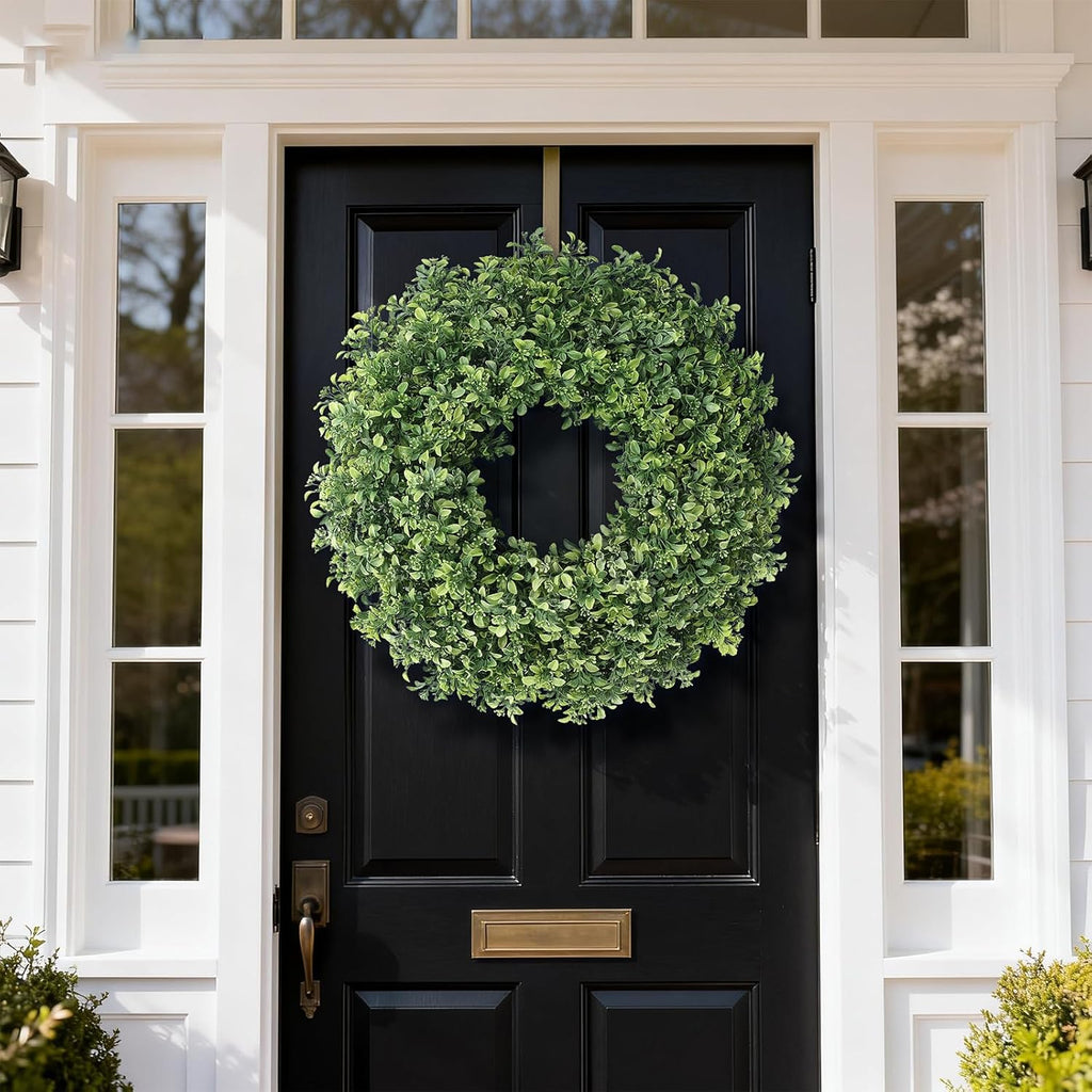 Aglaia Odorata 26" Artificial Boxwood Wreath - Large Faux Eucalyptus Leaves for Year-Round Outdoor Decor