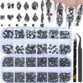 LIYMNQYJ Nail Rhinestones - 3D Multi Shape Size, Crystal, Manicure Rhinestones Charms, Mineral Gray Nail Gems, Flat Back, with Kit, for Nail Art, DIY Decorations