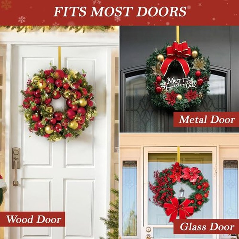 Metal Wreath Hanger - 12" Heavy Duty Over-the-Door Hook for Seasonal Decorations | Gold Finish