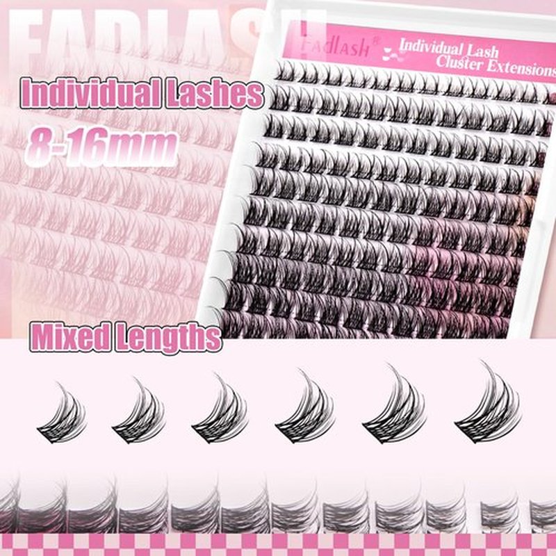 FADLASH Lash Clusters Wispy Eyelash Cluster 168Pcs Natural Eyelashes Extensions D Curl 8-16mm Individual Lashes Natural Look with Black Thin Band (S28, 8-16mm)