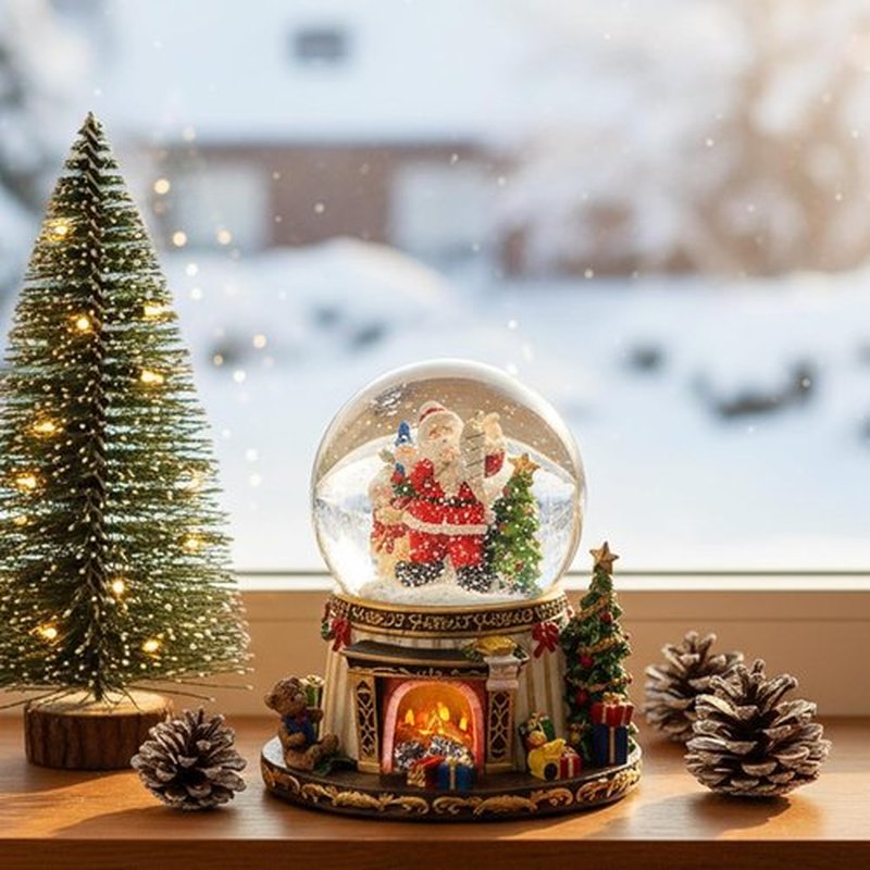 Santa Claus Musical Snow Globe | Automatic Snowfall & Fireplace Flame | Christmas Home Decoration, Plays 8 Classic Tunes
