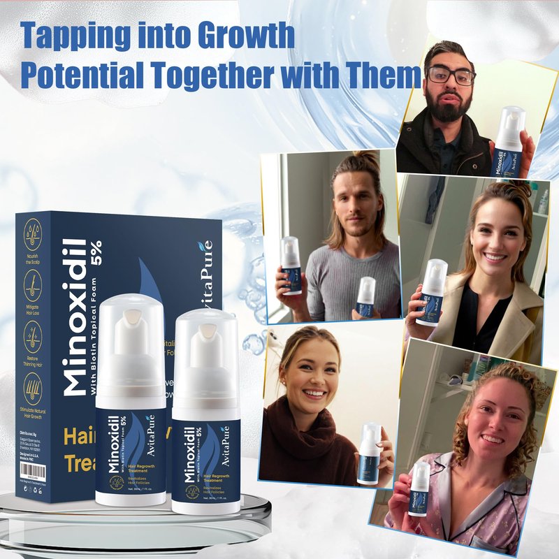 Yuaben Minoxidil Foam for Men and Women: 5% Infused with Biotin, Extra Strength, Regrowth Treatments to Combat Hair Loss, Dark Blue