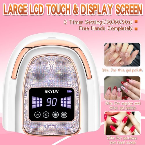 Rechargeable UV LED Nail Lamp, SKYUV Cordless Nail lamp for Gel Polish, UV Nail Lamp with 4 Timer Setting and Handle, Professional Nail UV Light for Gel Nails with 30 Beads for Salon and Home
