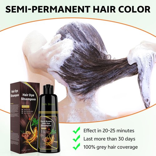 JUANCHI Dark Brown Hair Dye Shampoo 3 in 1, 150ML Hair Dye Shampoo for Women Men