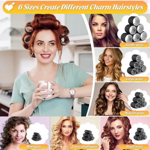 Skiennix Hair Rollers - 62 Pcs Self-Grip Curlers for Long, Medium & Short Hair | Includes Clips & Storage Bag