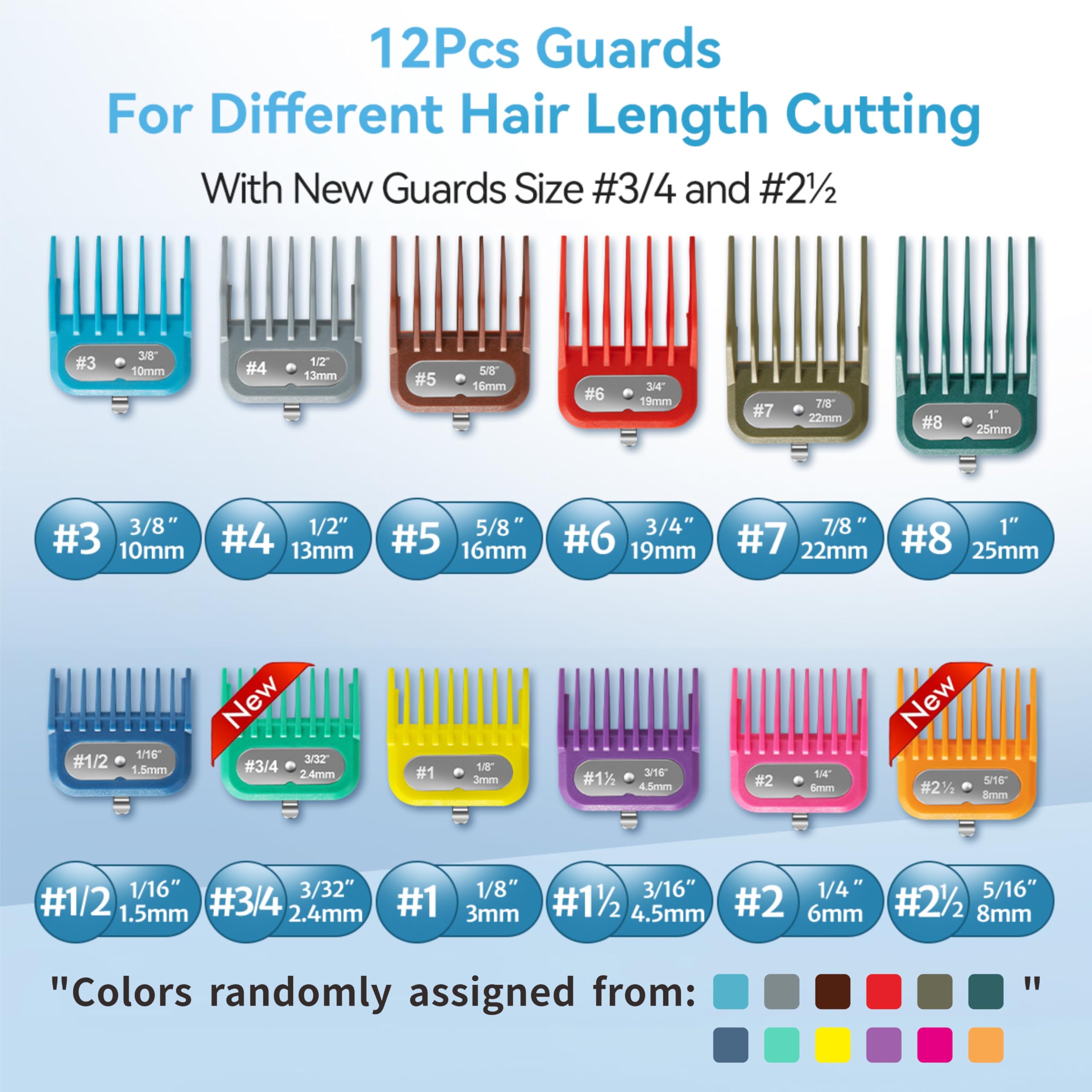 Clipper Guards Set Fits for Most Wahl Clippers and FX870, Color Coded Clipper Guides Replacement - 1/16" to 1", 12 Piece Set