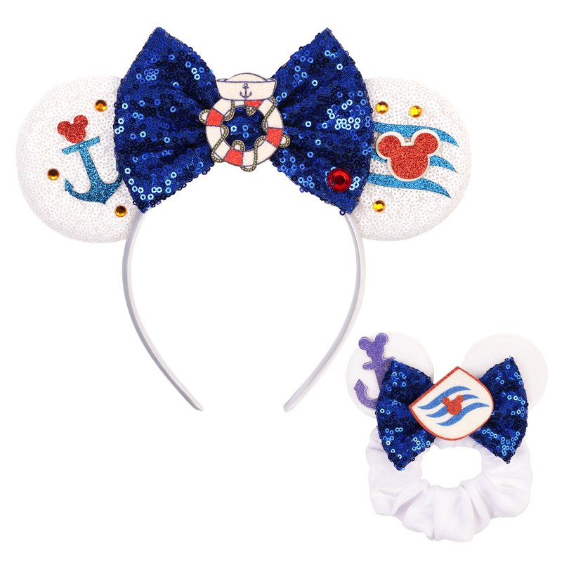 zhezesmila Cruise Ears Headband 2 Set Sequin Mouse Ears for Women Hair Accessories for Cruise Trip Costume Party Decoration