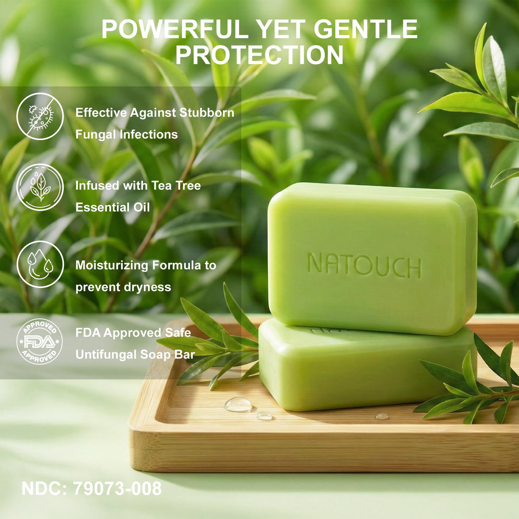 Natouch Soap Bar for Face & Body Wash, Medicated Bath Bar Soap for Jock Itch, Ringworm & Athlete's Foot with Tea Tree Oil, Foot Soap for Men & Women, 8 oz(Pack of 2)