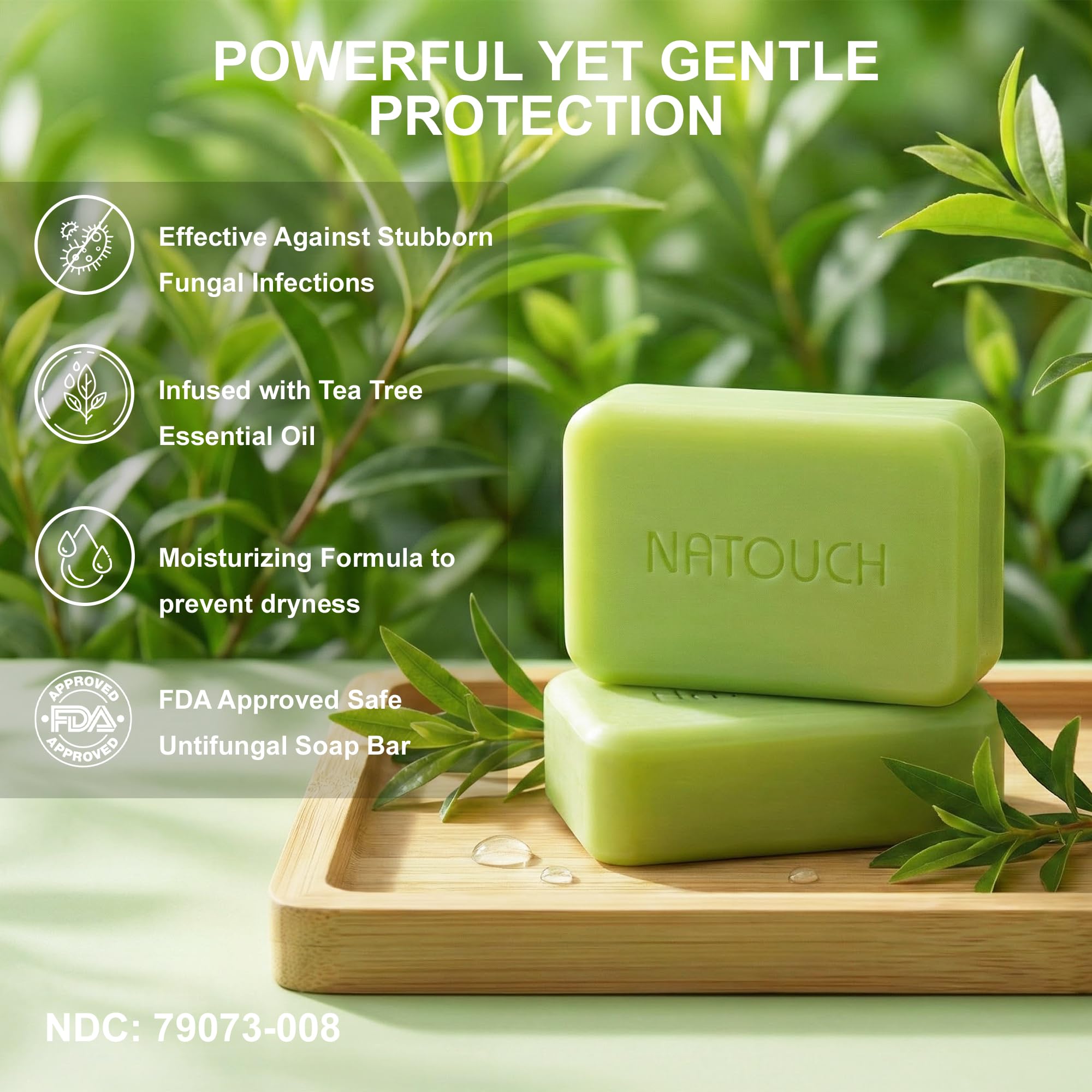 Natouch Soap Bar for Face & Body Wash, Medicated Bath Bar Soap for Jock Itch, Ringworm & Athlete's Foot with Tea Tree Oil, Foot Soap for Men & Women, 8 oz(Pack of 2)