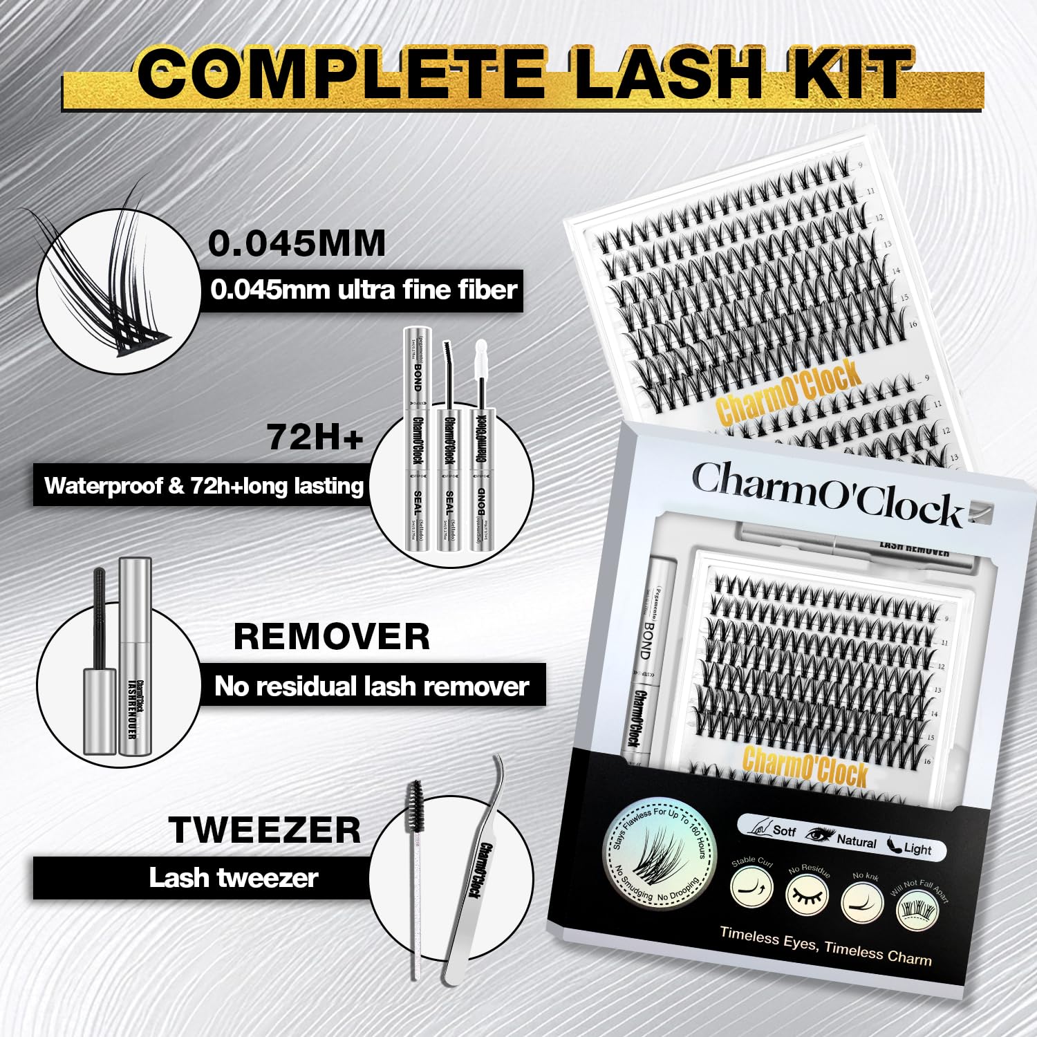 Lash Clusters Kit, 266Pcs Individual Cluster Lash Extensions Kit D Curl Fluffy Wispy Eyelash Clusters with Lash Bond and Seal and Tweezers 9-16mm 7 Styles Mix Lashes Clusters Kit
