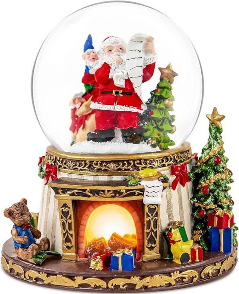 Santa Claus Musical Snow Globe | Automatic Snowfall & Fireplace Flame | Christmas Home Decoration, Plays 8 Classic Tunes