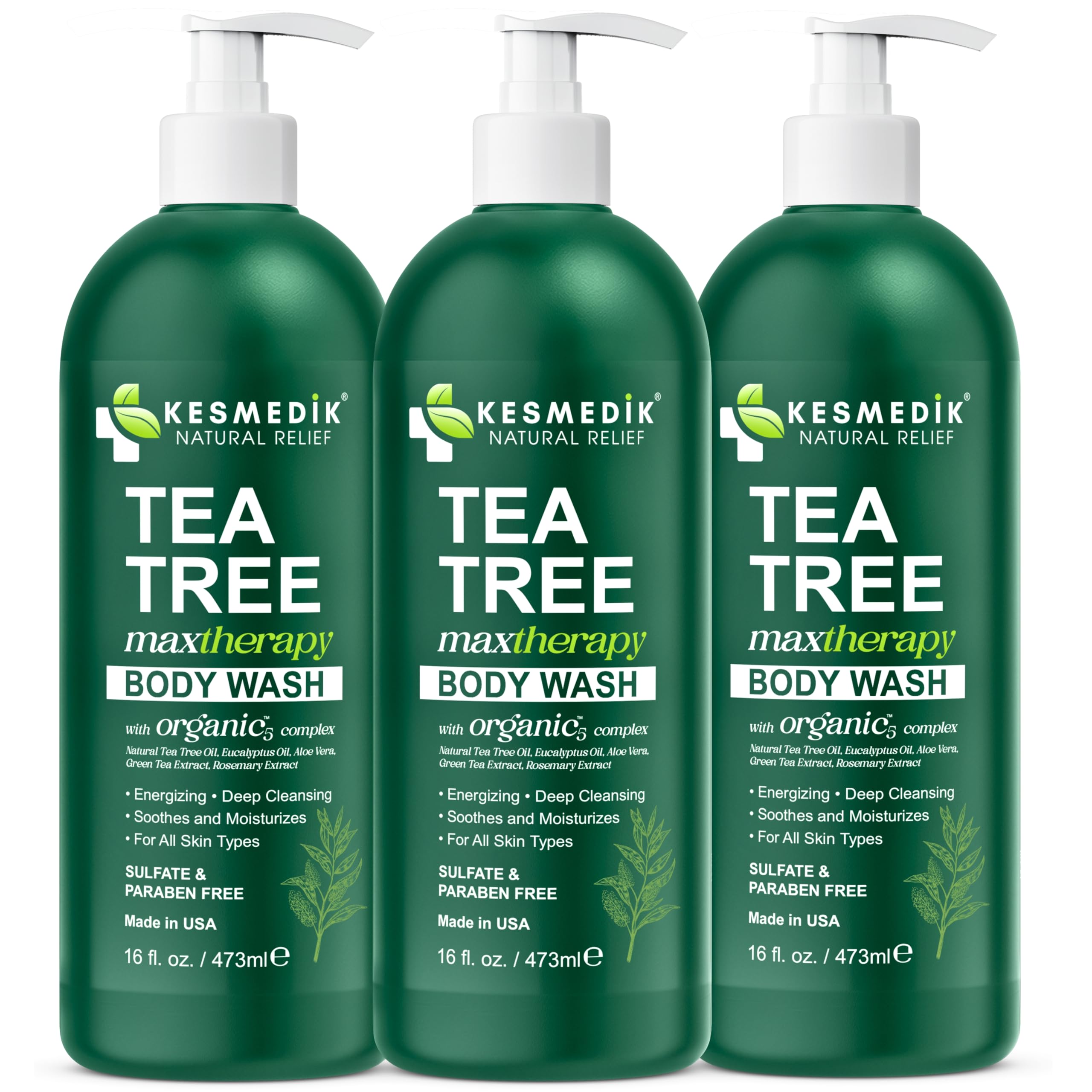 KESMEDIK Tea Tree Body Wash MaxTherapy, Itchy Skin Relief Soap, Soothes Jock Itch, Athlete's Foot, Acne, Eczema, Psoriasis & Sensitive Skin, Intimate Wash, Men & Women, 3-Pack, Original Edition
