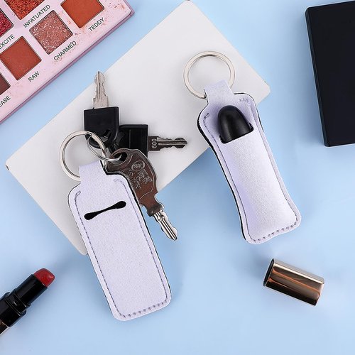 16PCS Sublimation Chapsticks Holder Blanks Keychain Chapsticks Holder Neoprene Lipstick Holder Keychain Lip Balm Holder Travel Key Ring Holder for Purse, Backpack Women DIY Ornament Crafts Supplies