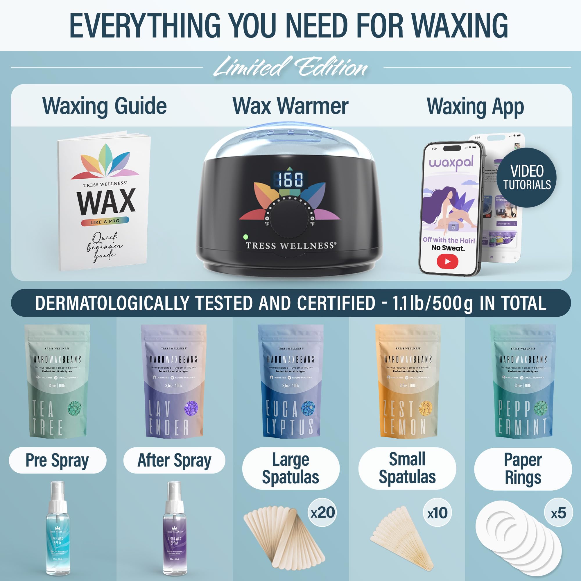 Tress Wellness Waxing Kit for Brazilian Wax - Easy to Use - For Sensitive Skin - Digital Display, Flower Black