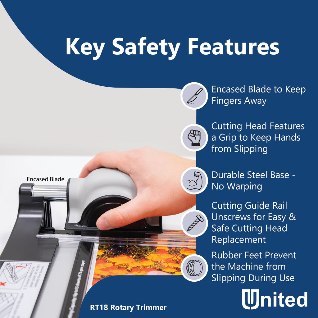 United Office Products RT18 Commercial Rotary Paper Trimmer, Sturdy Metal Base, 18" Cut Length, 15 Sheet Capacity, Paper Cutter for Offices, Schools and Crafts