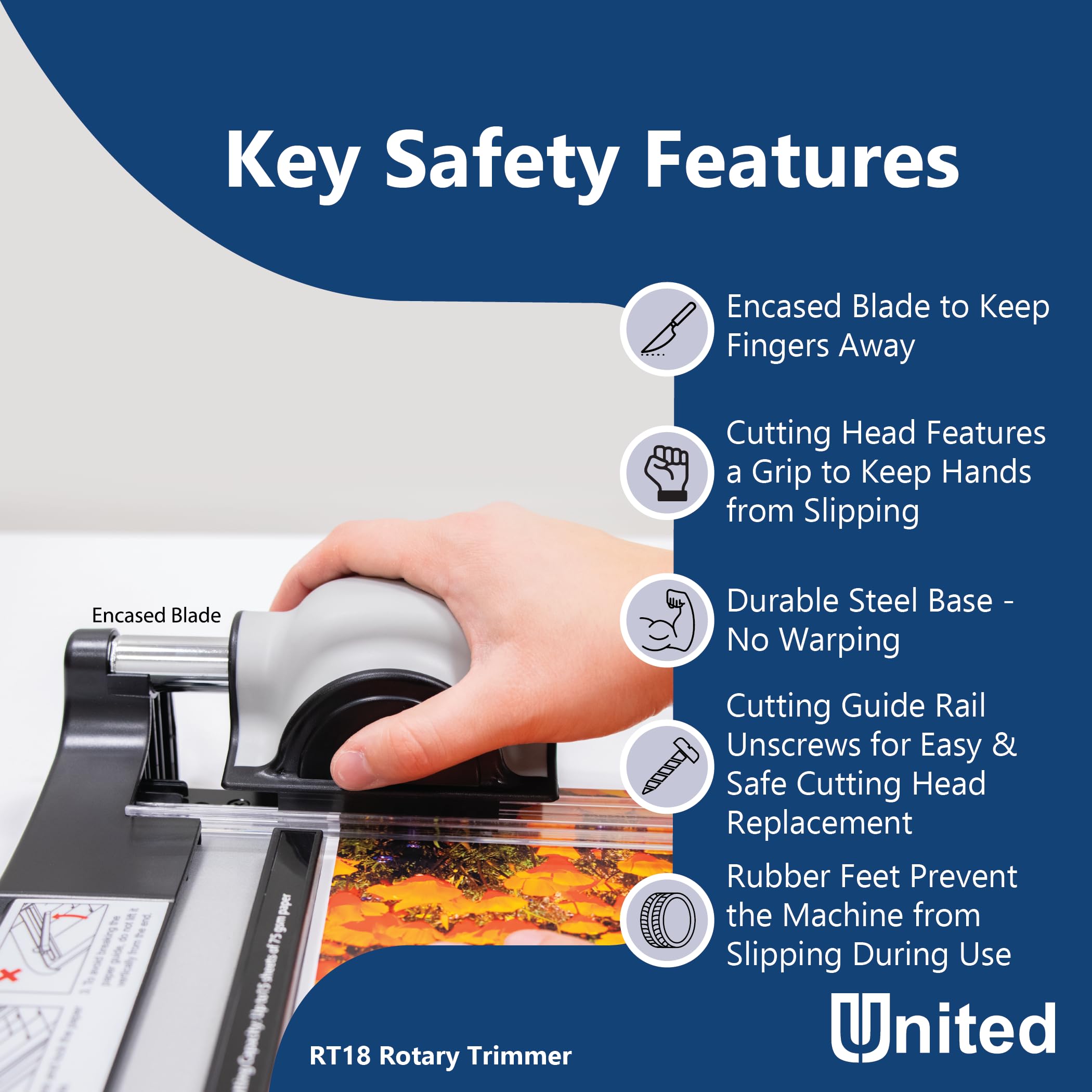 United Office Products RT18 Commercial Rotary Paper Trimmer, Sturdy Metal Base, 18" Cut Length, 15 Sheet Capacity, Paper Cutter for Offices, Schools and Crafts