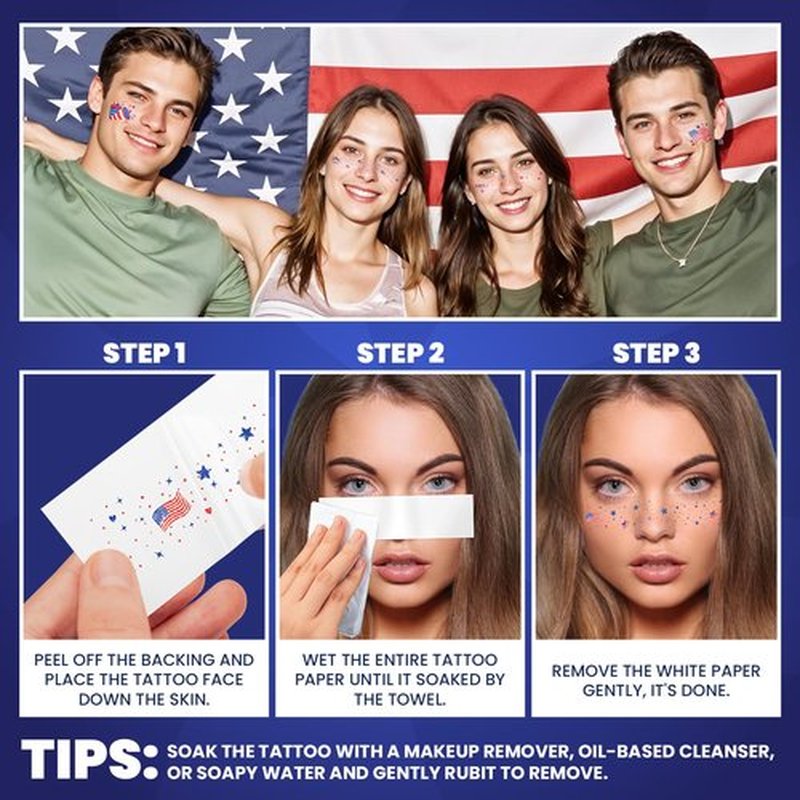 Cerlaza Labor Day Decorations, Glitter Freckles Face Tattoo with American Flag Design, Red White Blue Usa Accessories, 4th of July Independence Day Fake Tattoos Makeup Kit, Rave Outfits for Women