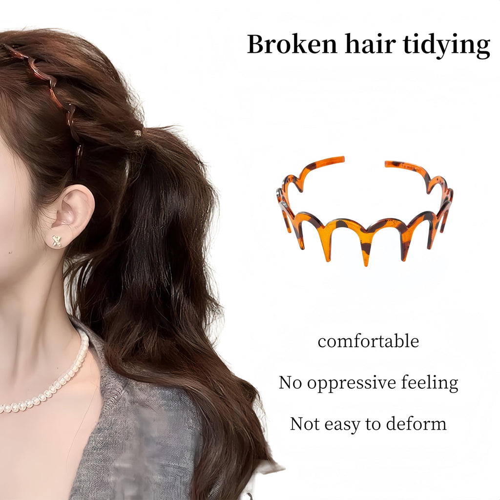 USHJNV New U Shape Fashion Tooth Hair Comb Headband, High Cranium Head Bands for Women's Hair, Reversible Korean Headbands with Teeth, Zigzag Headbands for Women (Amber color + Glossy black,2 Pieces)