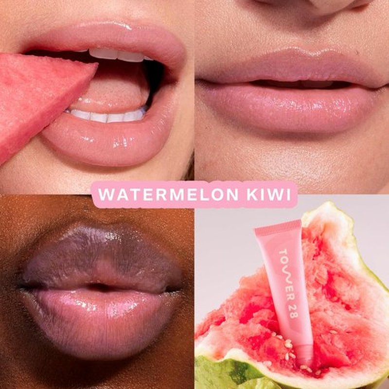 Tower 28 LipSoftie Tinted Lip Balm - Hydrating Glossy Treatment with Jojoba Oil & Shea Butter | Watermelon Kiwi (0.38 oz)