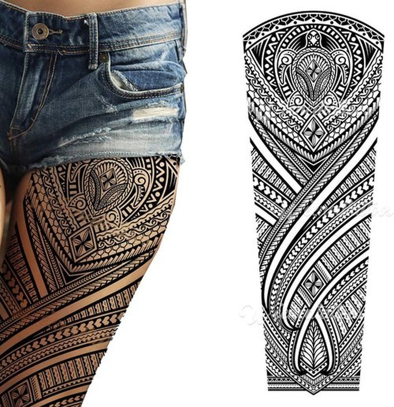 Tatodays 2 x Temporary tattoo turtles stick on black maori tribal body art sticker transfer for arms shoulder Aztec Polynesian Samoan Hawaiian for adult men and women luau party fancy dress